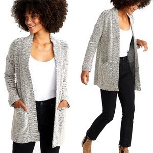 Marine Layer Birdseye knit cardigan black white long oversized open front large